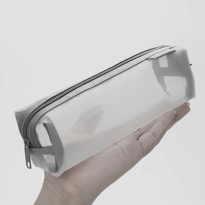 Translucent Simple Mesh Pen Bag Student Exam Stationery Bag Large Capacity Portable Stationery Storage Bag Study Supplies