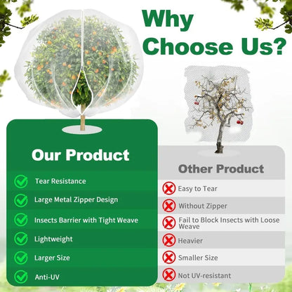 1.8m Extra Large Fruit Tree Netting Bag - Zippered Drawstring Insect & Bird Protection Cover for Plants