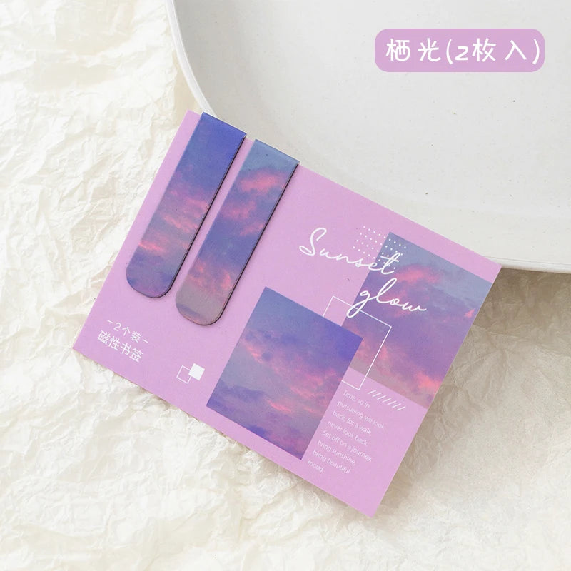 JIANQI Magnetic Bookmarks (2pcs) – Scenic Literary Reading Tools for School & Office