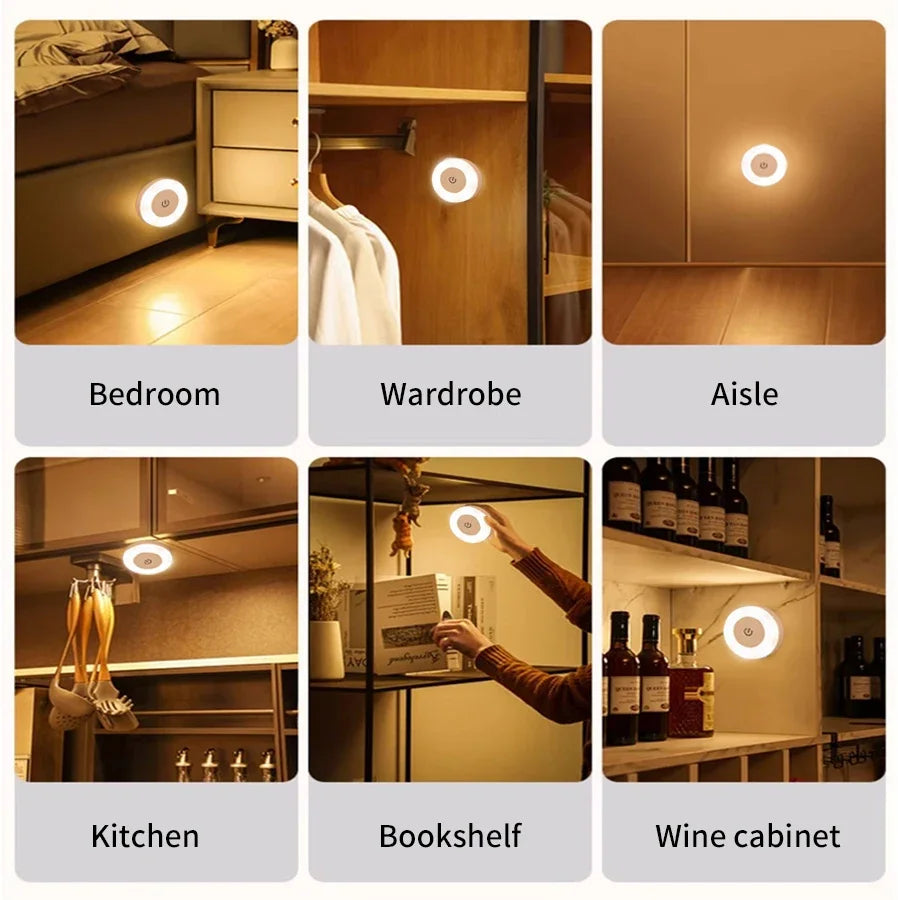 Wireless Led Book Light 6cm Rechargeable Wall Lamp with Touch Switch Night Light 3-Colors Dimmable Portable for Bedroom Reading