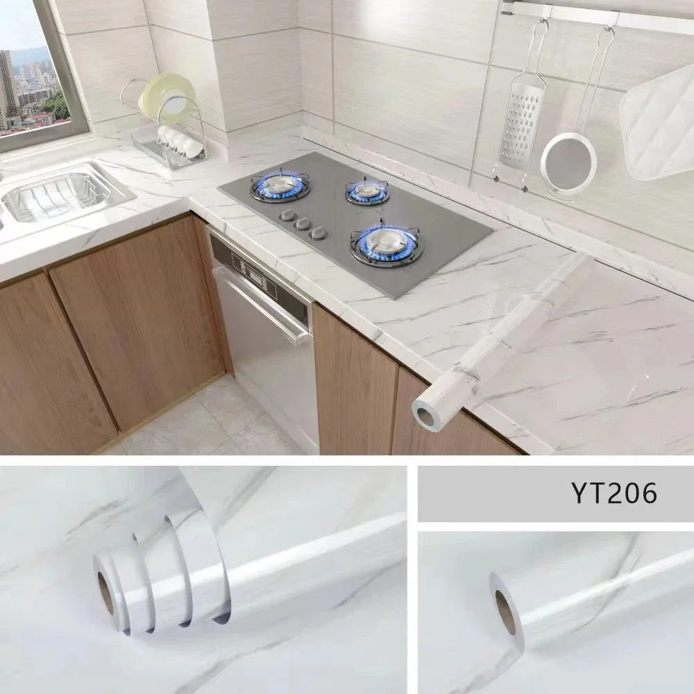 40cm Self-Adhesive Marble Wallpaper – Waterproof & Oil-Proof PVC Peel and Stick Wall Decor for Kitchen & Home