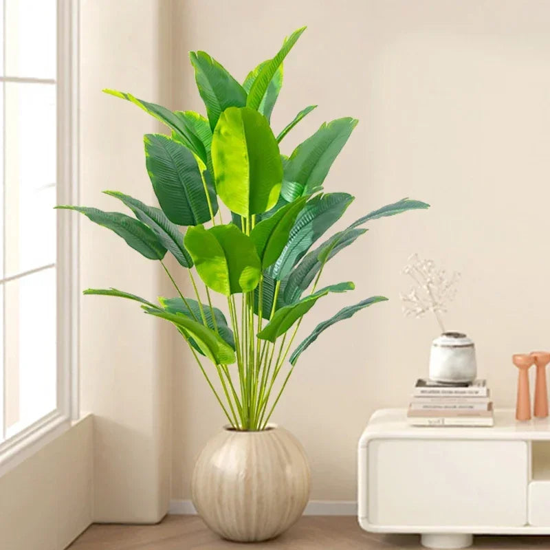 Artificial Tropical Palm Tree – Real Touch Fake Banana & Monstera Leaves for Home, Garden & Party Decor