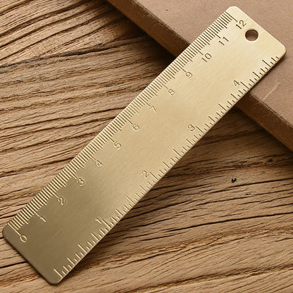 Retro Brass Straight Rulers – Metal Triangle Ruler & Protractor for School & Office Use