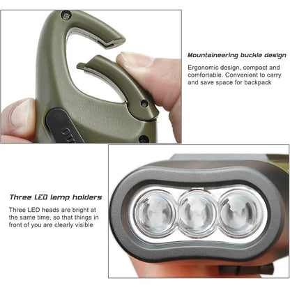 Portable LED Flashlight Tent Light – Hand Crank Dynamo & Solar Powered Torch for Camping, Hiking, and Emergency Use