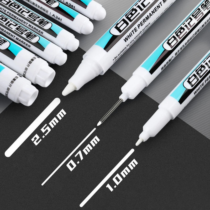 White Marker Oily Fine Tip Pen – Permanent Waterproof Marker for Metal, Glass & More