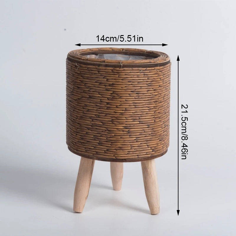 Nordic Rattan Plant Stand – Woven Flower Pot with Legs for Home & Garden