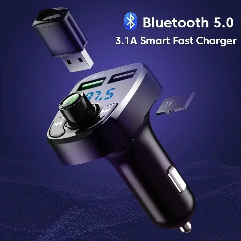 VIKEFON LED MP3 Car Bluetooth FM Hands-Free Bluetooth-compaitable 5.0 Transmitter 3.1A QC3.0 PD Type C Dual USB Car Charger
