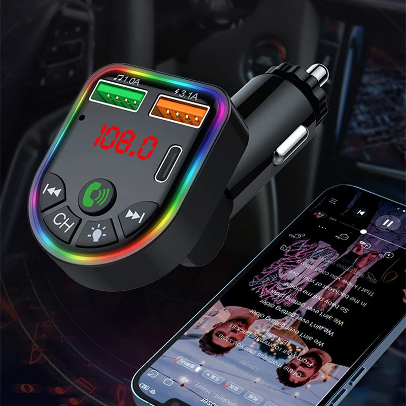 Car Bluetooth Adapter Type-C Dual USB Car Charger MP3 Music Player 5.3 FM Transmitter Handsfree Calling Audio Car Adapter