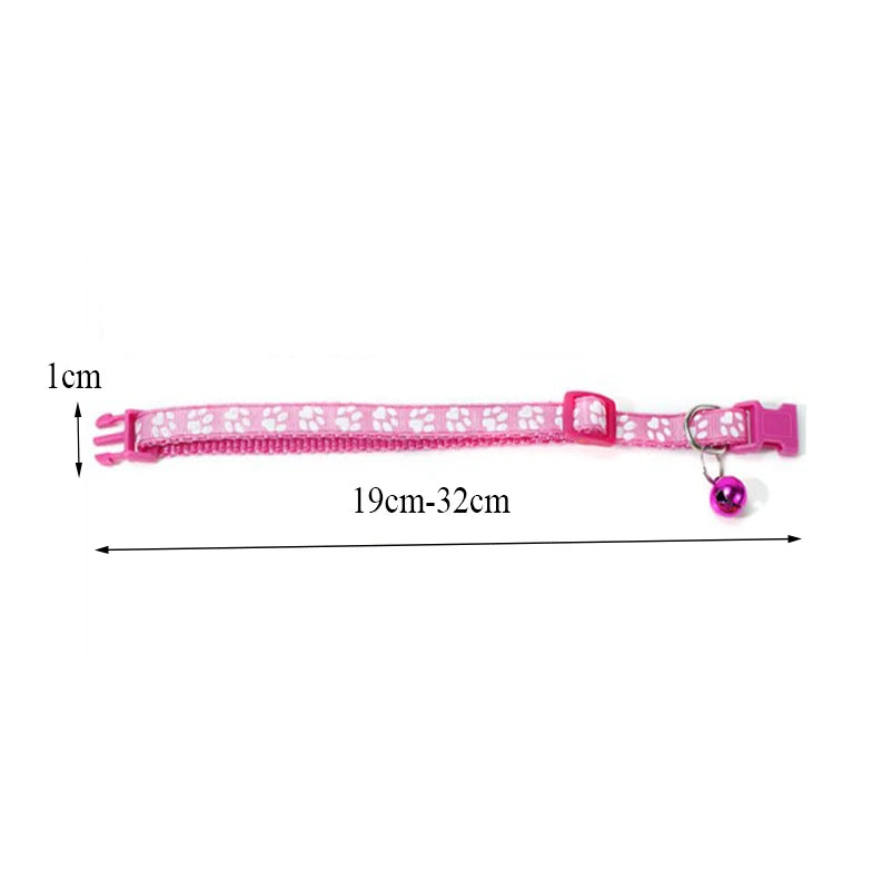 Adjustable Cat Collar with Bell – Dog Print Pet Necklace in Multiple Colors