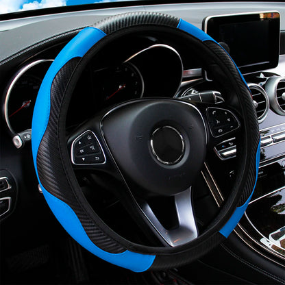 PU Carbon Fiber Leather Steering Wheel Cover – Fits 14.5–15 Inch Cars, Durable Automotive Accessory
