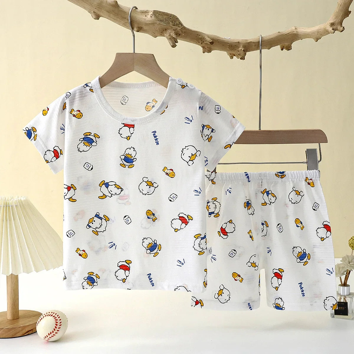 Children's Summer Cotton Sleepwear Set – Breathable Short Sleeve T-shirt & Shorts for Boys and Girls