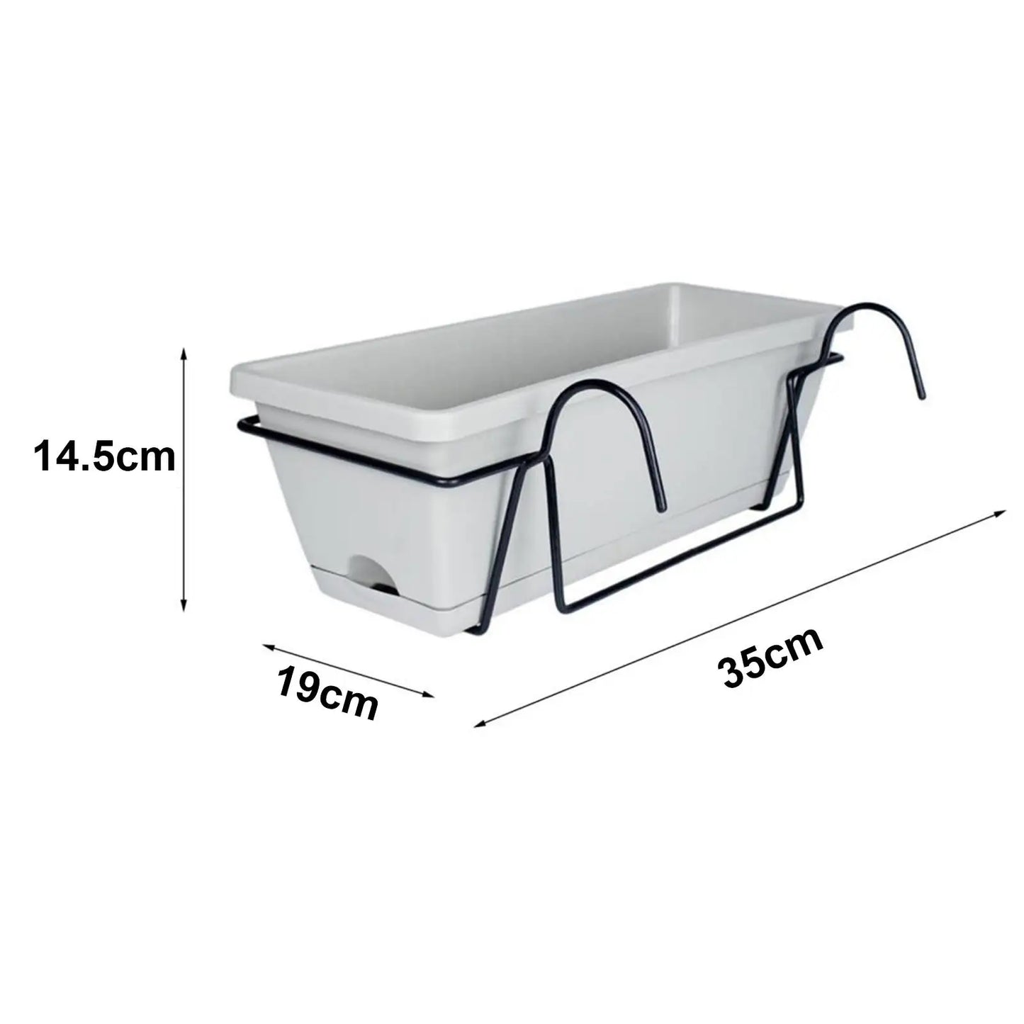 Balcony Railing Hanging Planter – 6L Plastic Window Box with Tray & Rack