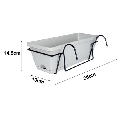Balcony Railing Hanging Planter – 6L Plastic Window Box with Tray & Rack