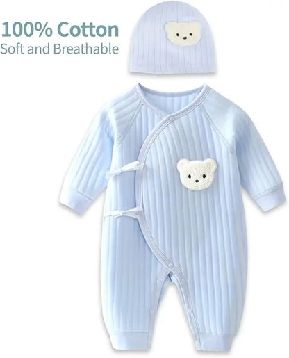 Newborn Boys Girls Cotton Bodysuit – Thickened Winter Onesie for Toddler Home Wear