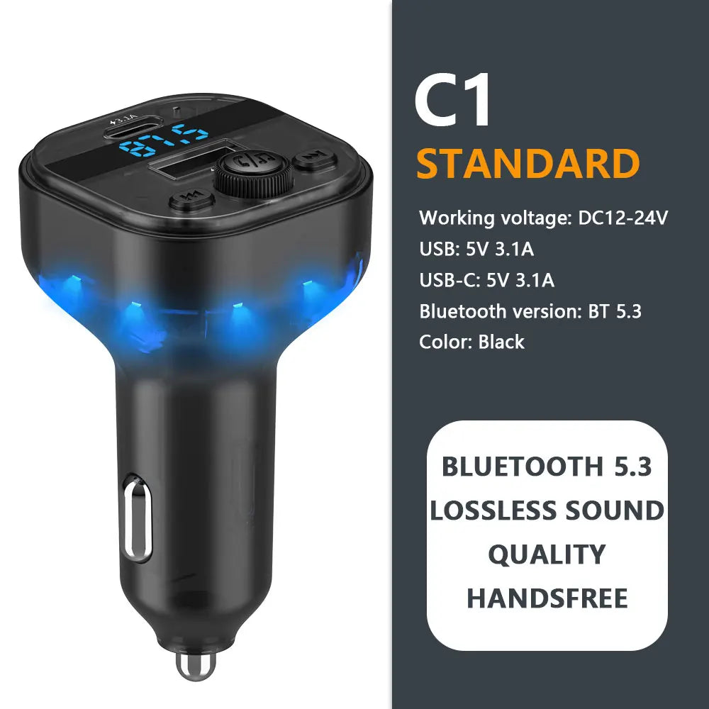 Bluetooth 5.3 FM Transmitter Handsfree Car AUX Radio Modulator MP3 Player with 22.5W & PD30W Fast Charge Adapter Car Accessories