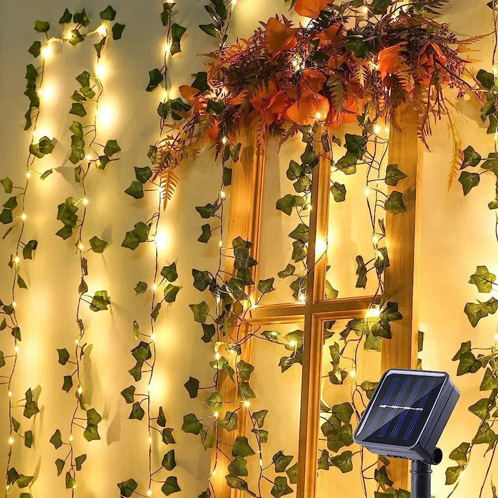 Flower Green Leaf String Lights – Battery Powered Artificial Vine Fairy Lights for Christmas Tree & Home Decor