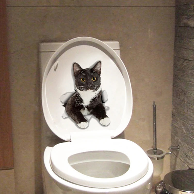 Funny 3D Hole Cat & Dog Toilet Stickers – Cute DIY Wall Decals for Bathroom & Home Decoration