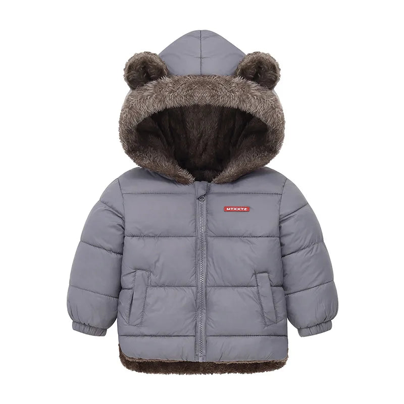 Cotton Hooded Baby Jacket – Thick Fleece Winter Outerwear for Boys & Girls