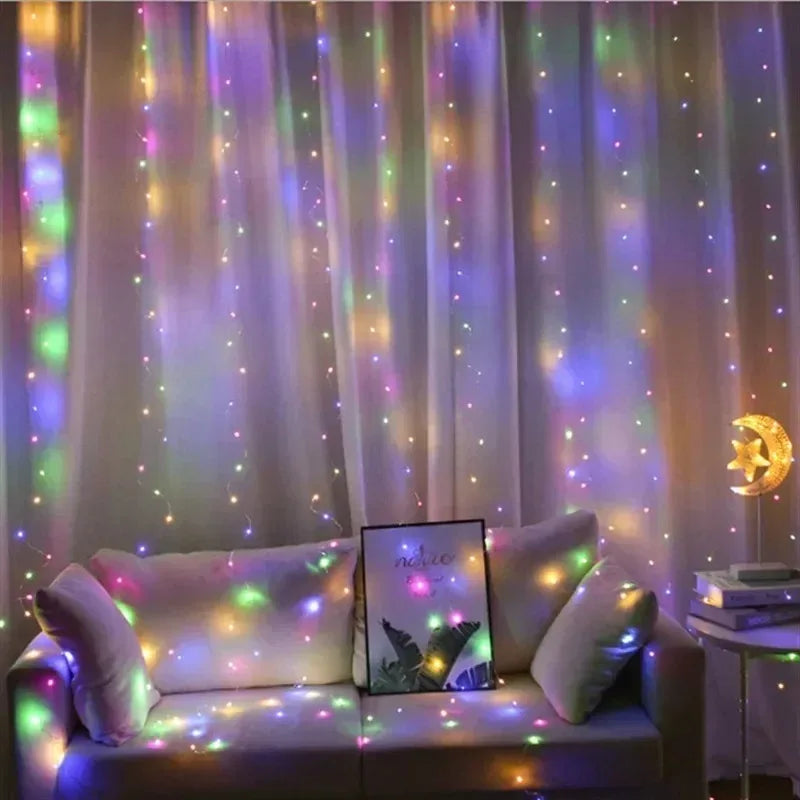 USB Curtain String Lights 8 Modes Fairy Light Christmas Tree Garland Lights Holiday Wedding Christmas Home Bedroom Decoration