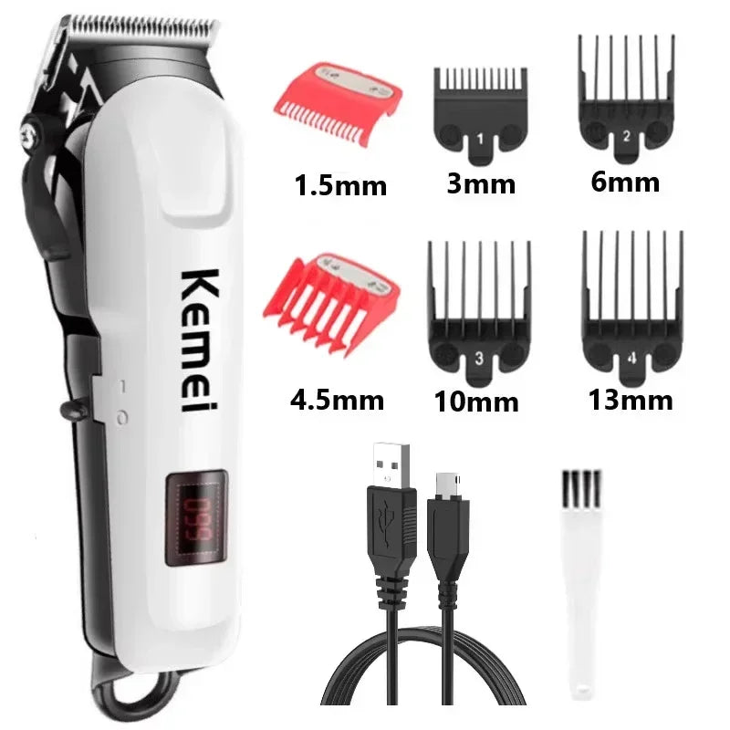 Kemei KM-809A Hair Clipper – Professional Wireless Trimmer with Stainless Blades & LED Display