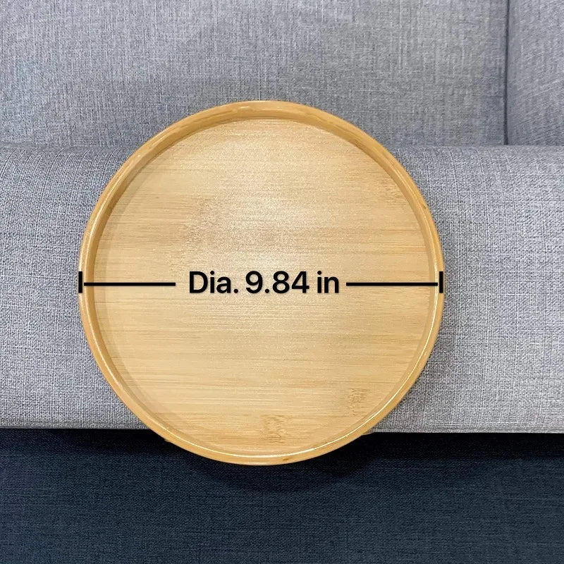 Wooden Sofa Armrest Clip-On Tray Table – Foldable Round Snack Side Table