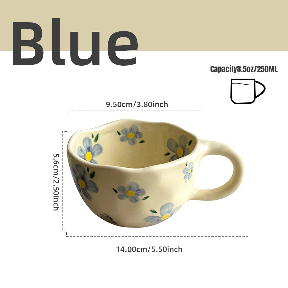 Handcrafted Ceramic Coffee Mug – 8.5oz Irregular Korean Style Tea Cup for Milk, Oatmeal & Breakfast