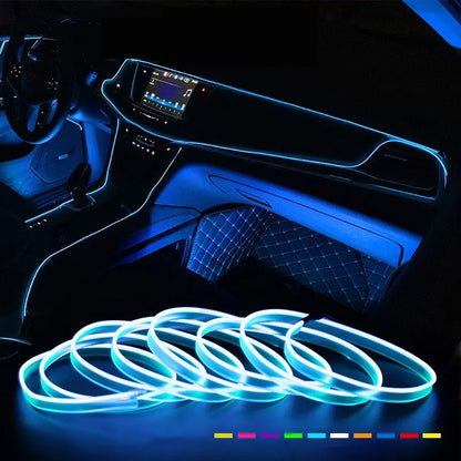 2M/3M/5M LED Car Interior Decoration Light – Flexible EL Wiring Neon Strip with USB Drive for Ambient Auto Lighting