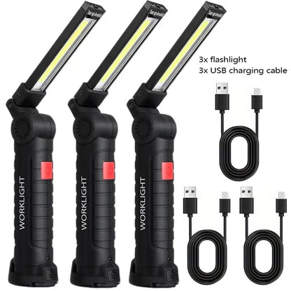 High Power LED Flashlight USB Rechargeable Camping Work Light Portable Outdoor Torch with Magnetic Base for Emergency Lighting