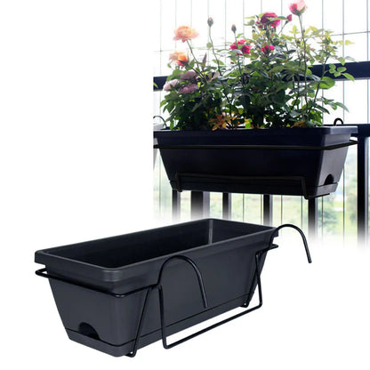 Balcony Railing Hanging Planter – 6L Plastic Window Box with Tray & Rack