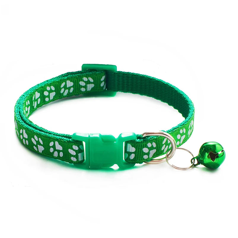 Adjustable Cat Collar with Bell – Dog Print Pet Necklace in Multiple Colors