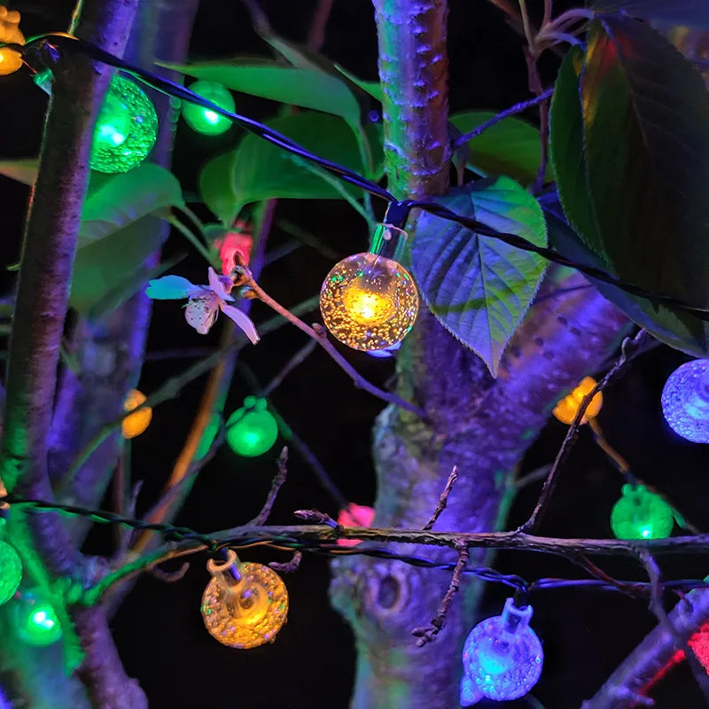 Solar Bubble Ball String Lights – Waterproof LED Water Drop Lights for Outdoor Christmas, Patio, Garden & Holiday Decorations