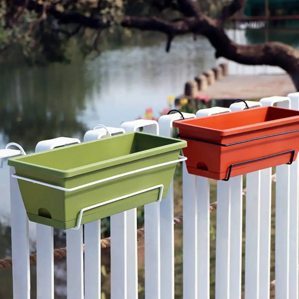 Balcony Railing Hanging Planter – 6L Plastic Window Box with Tray & Rack