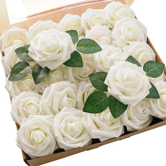 25pcs Artificial Roses with Stems – Fake Flowers for DIY Wedding Bouquets, Centerpieces & Home Decorations