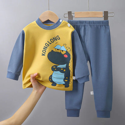 Unisex Cotton Dinosaur Pajamas Set – Soft & Durable Kids Sleepwear for Spring and Autumn