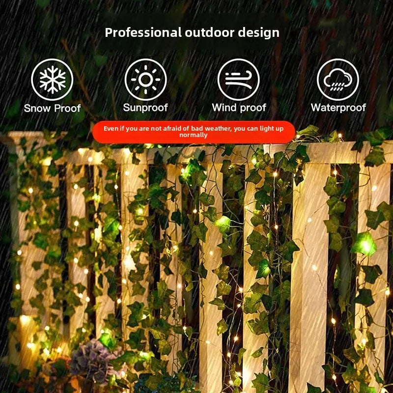 Flower Green Leaf String Lights – Battery Powered Artificial Vine Fairy Lights for Christmas Tree & Home Decor