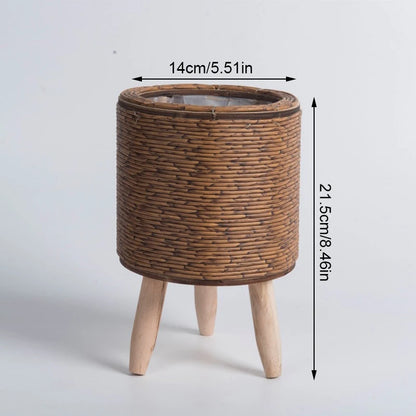 Nordic Rattan Plant Stand – Woven Flower Pot with Legs for Home & Garden