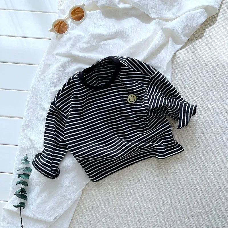 Striped Long Sleeve Baby T-Shirt – Cute O-Neck Pullover Top for Boys (Ages 1–6 Years)