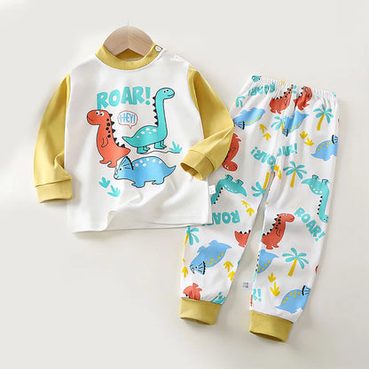 Unisex Cotton Dinosaur Pajamas Set – Soft & Durable Kids Sleepwear for Spring and Autumn