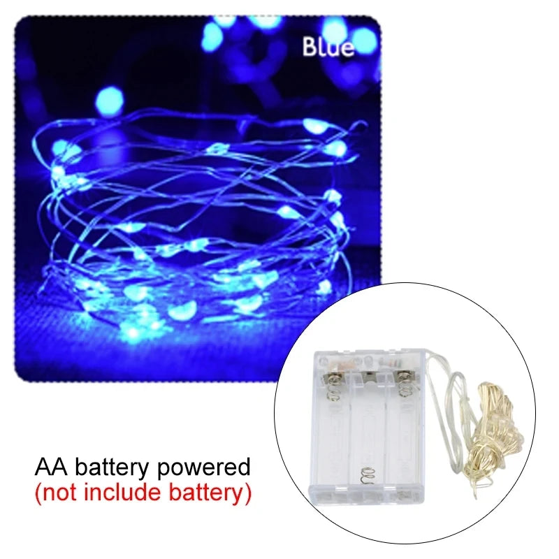 Copper Wire LED Tinsel Garland Battery Powered Fairy String Lights – 2M to 10M Waterproof Holiday Christmas Wedding Party Decor