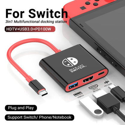3-in-1 USB C to HDMI 4K HUB Type C Adapter Thunderbolt 3/4 100W PD USB 3.0 Docking Station for Switch MacBook Laptop Phone