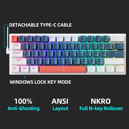Machenike K500-B61 Mini Mechanical Keyboard – 60% Wired Hot-Swappable RGB Backlit Gaming Keyboard with 61 Keys