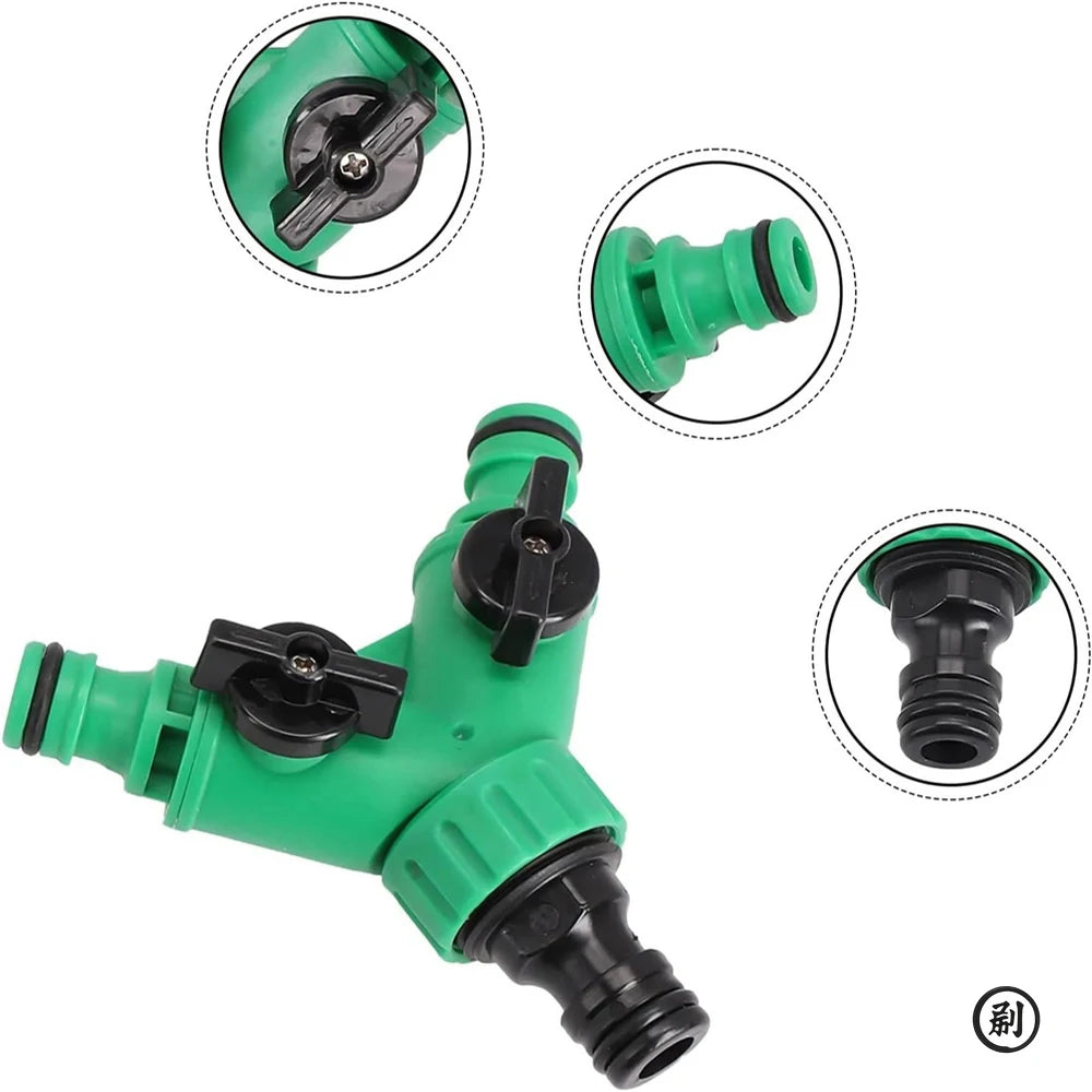 Garden Water Splitter Y Connector 2-Way Valvewith Switch for Faucet Irrigation Flower Planting Water Control Plastic Adapter