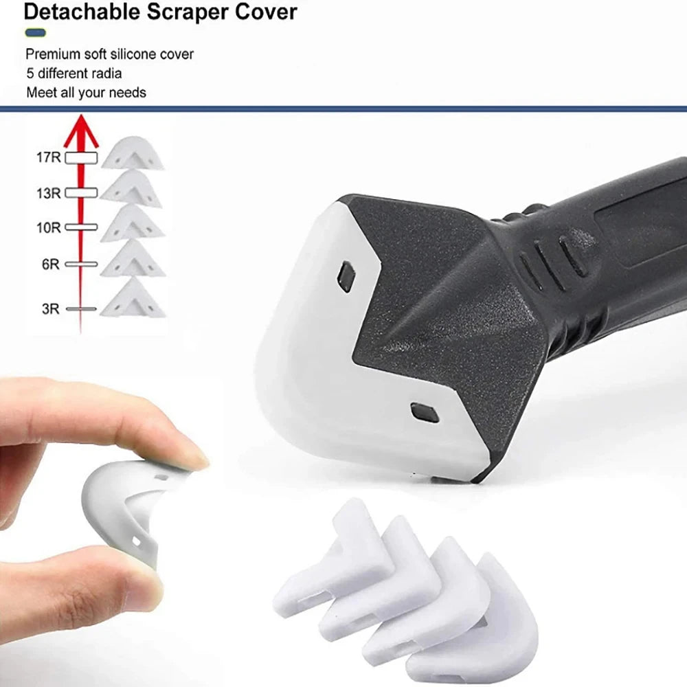 5 in 1 Metal Head Shovel Glue Tool Kit – Silicone Spatula, Caulk Remover, Grout Removal, Sealant Finishing & Corner Scraper