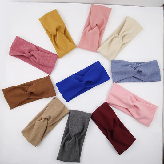 5Pcs Baby Girls Solid Twist Headbands – Handmade Cashmere Elastic Hairbands for Autumn Winter