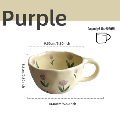 Handcrafted Ceramic Coffee Mug – 8.5oz Irregular Korean Style Tea Cup for Milk, Oatmeal & Breakfast