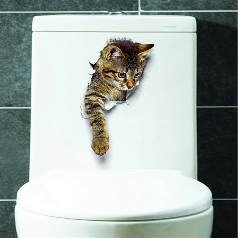 Funny 3D Hole Cat & Dog Toilet Stickers – Cute DIY Wall Decals for Bathroom & Home Decoration