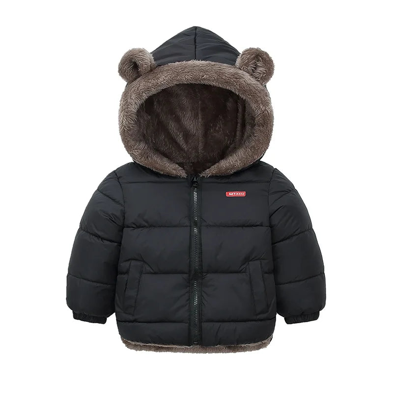 Cotton Hooded Baby Jacket – Thick Fleece Winter Outerwear for Boys & Girls