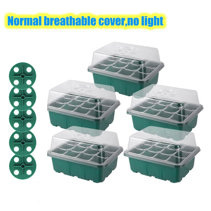 Seed Starter Tray Box with LED Grow Light – Adjustable Ventilation Nursery Pot for Seedling Germination & Indoor Gardening