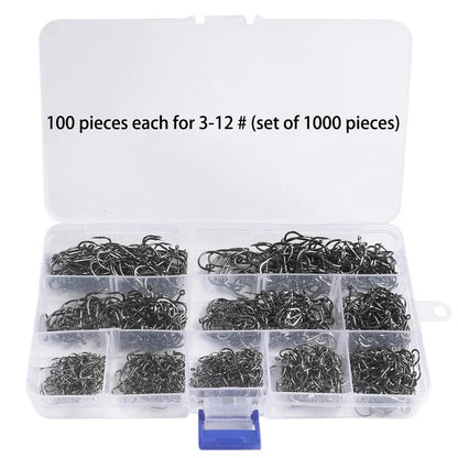 1000Pcs High Carbon Steel Barbed Fishing Hooks – Sharp & Durable Hook Set for Rock Fishing & Tackle Gear