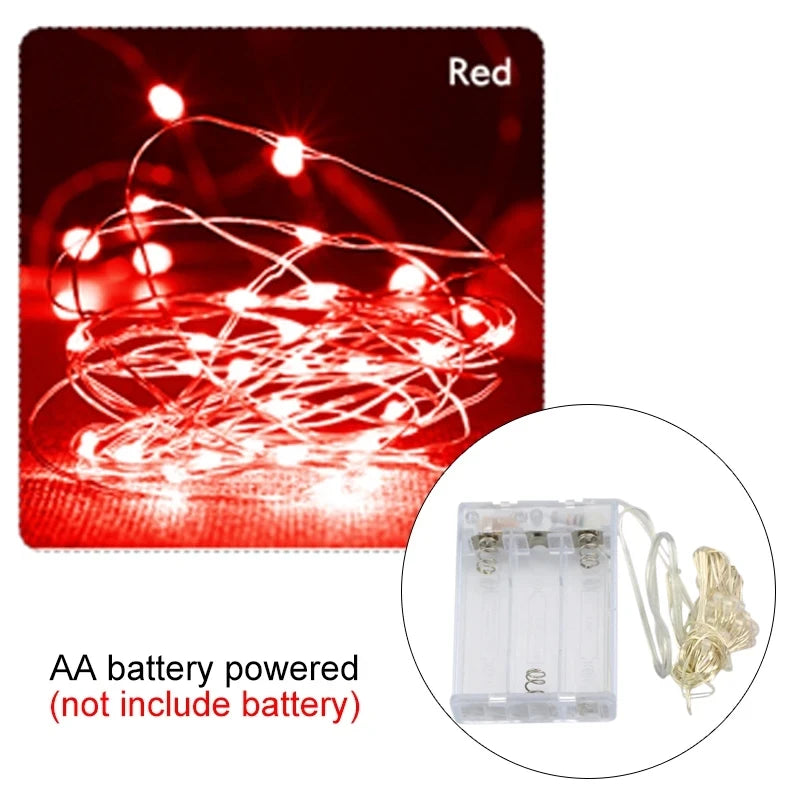 Copper Wire LED Tinsel Garland Battery Powered Fairy String Lights – 2M to 10M Waterproof Holiday Christmas Wedding Party Decor